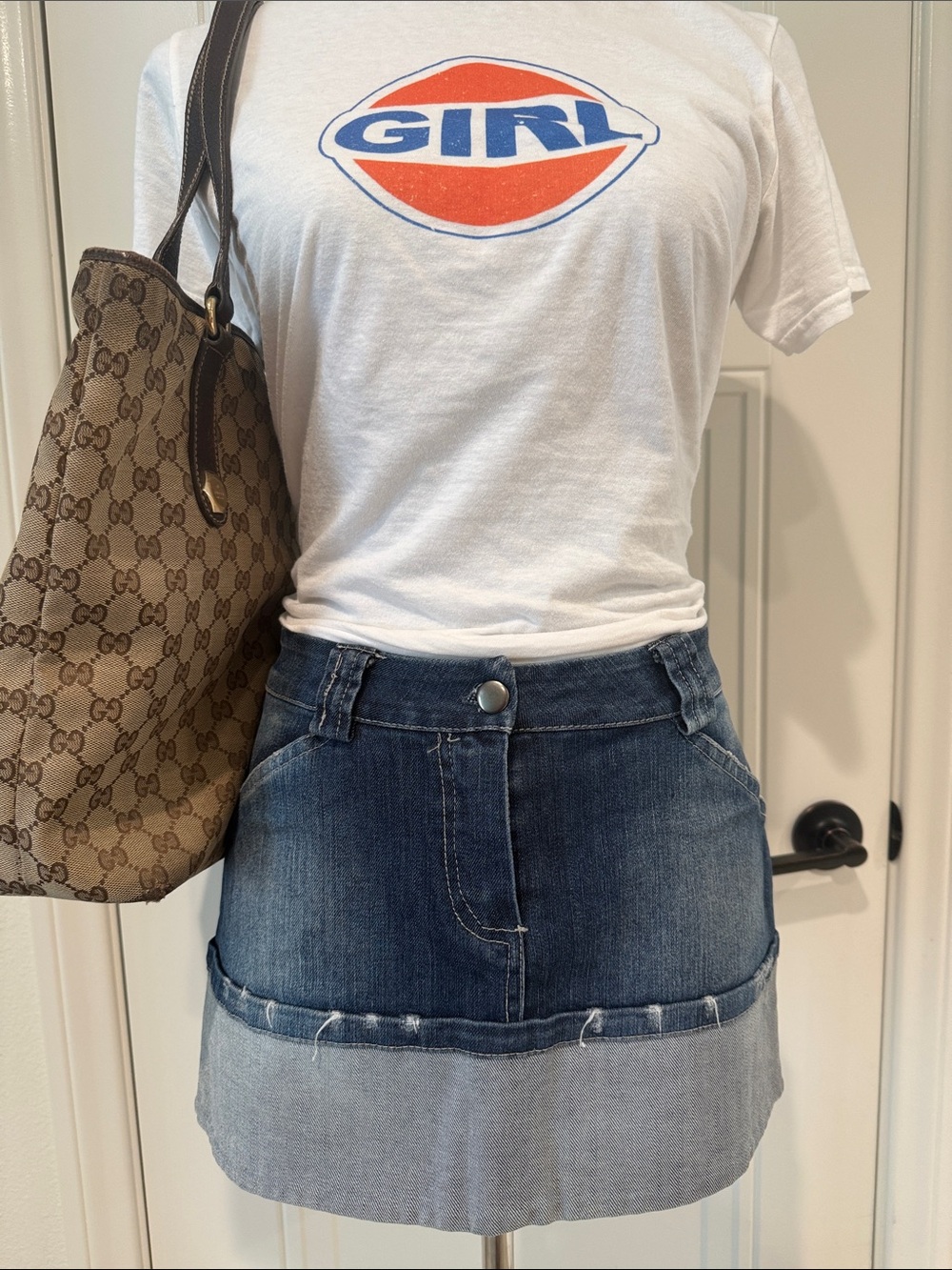 Denim Mini Skirt in Dark Blue
